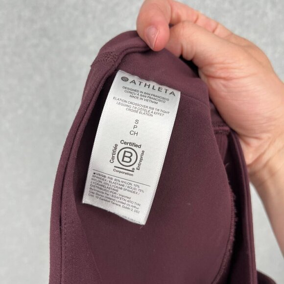 Athleta Elation Crossover Rib 7/8 Tight Size S Maroon Plum Purple Athletic Gym - Picture 7 of 14